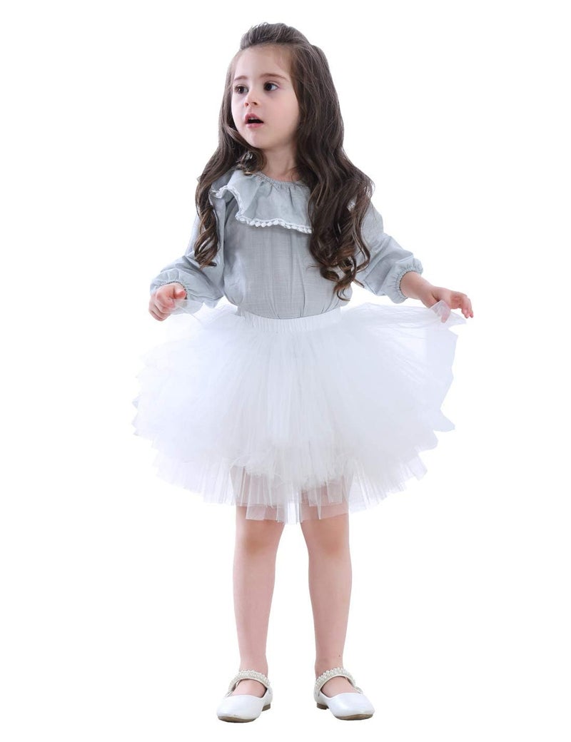 Tutu.kk Girl's 6-Layered Tutu Skirt Ballet Fluffy Tulle Little Princess Dancing Petticoat Ballerina Skirt White S - Image 1